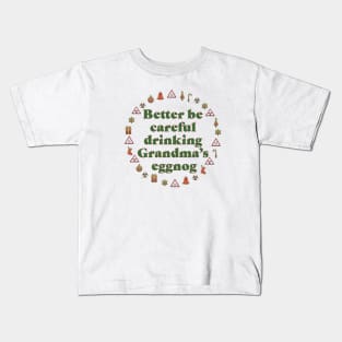 Grandma's Eggnog Warning (cross-stitch in clear) Kids T-Shirt